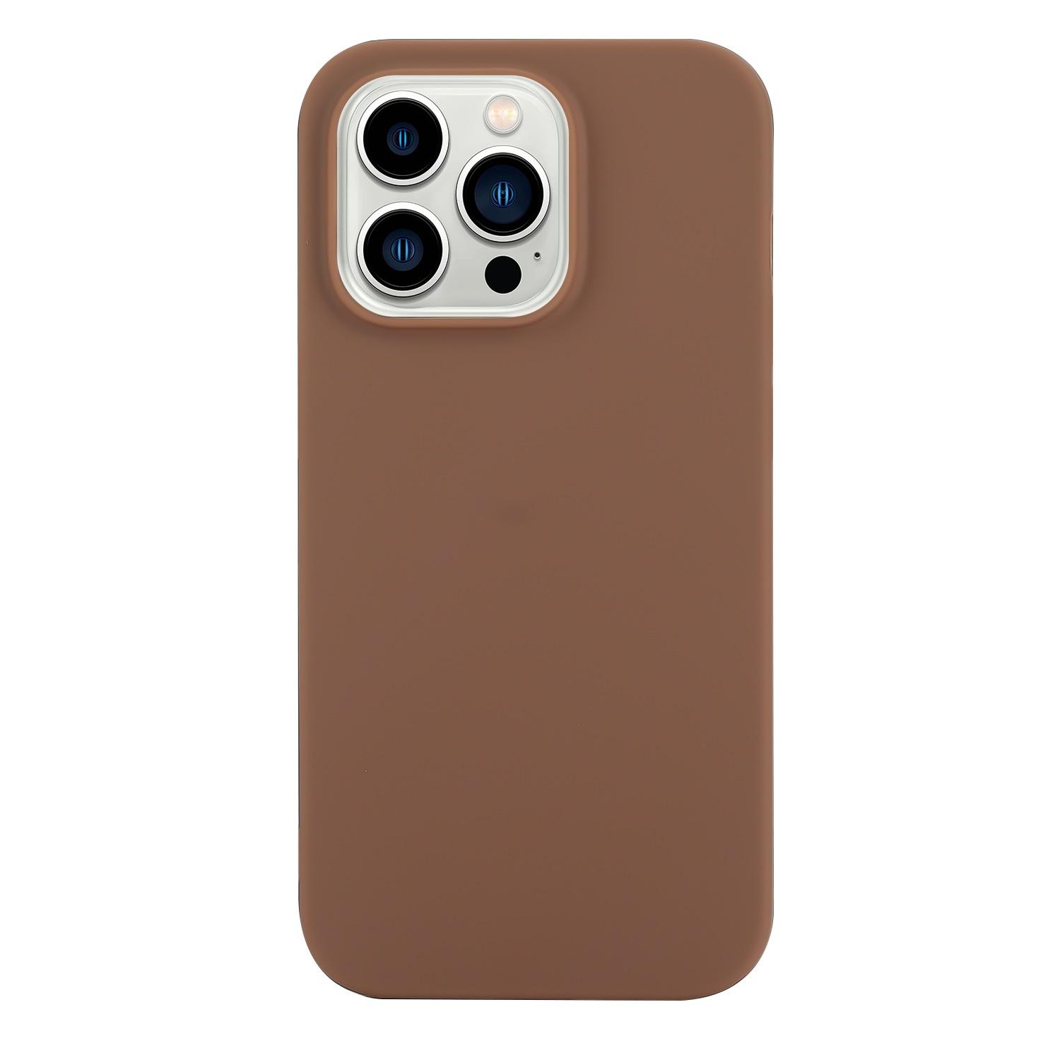 

For iPhone 15 Pro Matte Soft TPU Phone Case Ultra Slim Anti-fingerprint Mobile Phone Back Cover Coffee