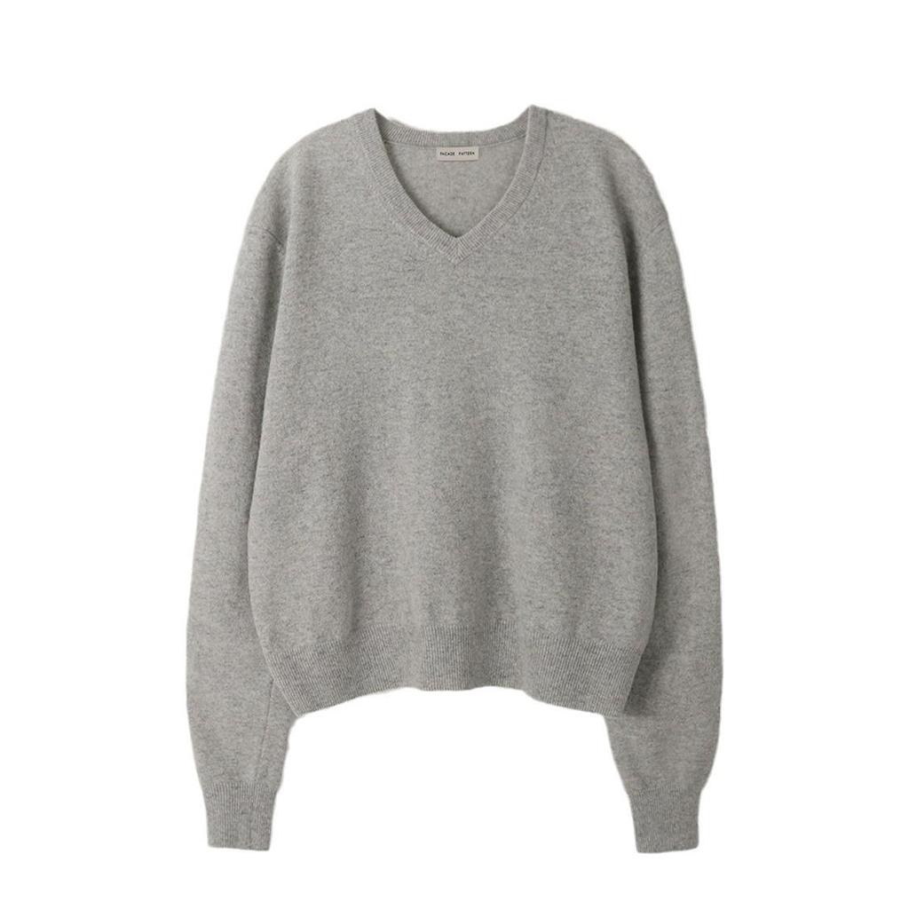 In-Stock: Women's V-Neck Wool Sweater - Fall/Winter Design, Simple Loose Fit, Slimming Knit Top
