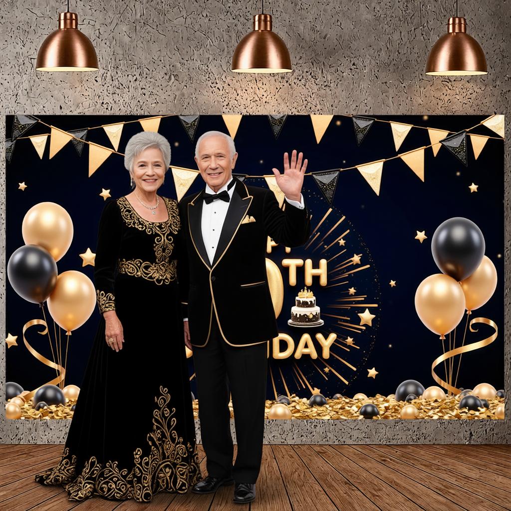 Milestone Birthday Backdrop Gold Glitter Adult Birthday Backdrop 60th Celebration Banner Cake Graphic 60th Birthday Display
