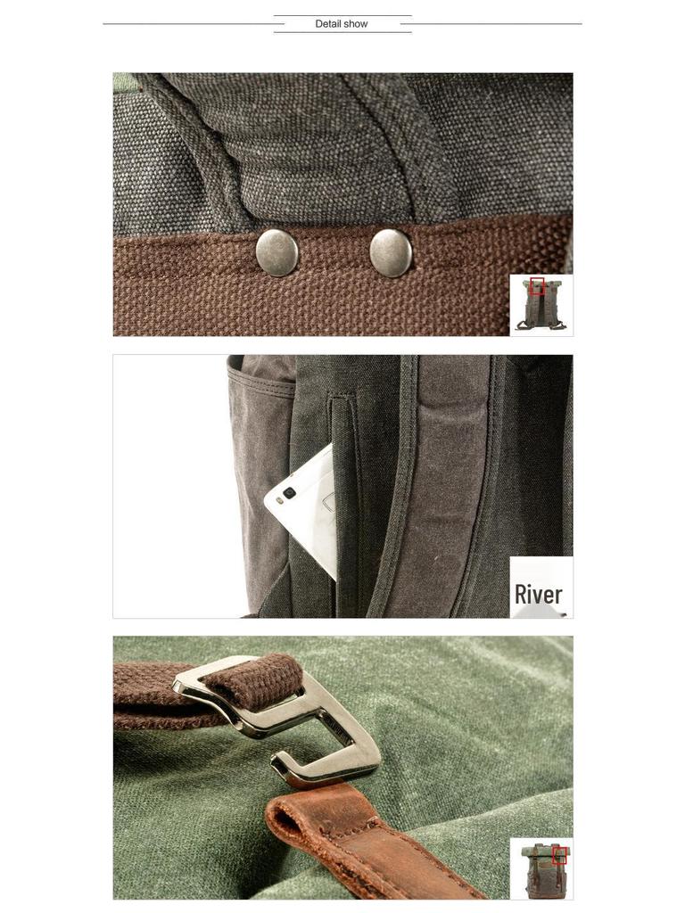 Vintage Waterproof Roll-Top Hiking Backpack - Large Capacity Canvas Outdoor Bag