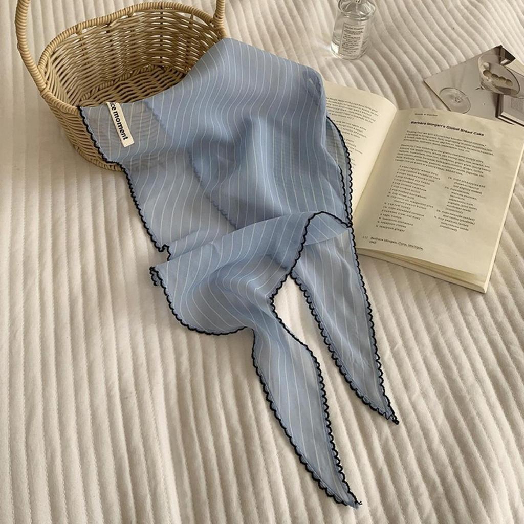 Summer  Polka Dot Striped Triangular Scarf for Women Fashionable Smple Thin Neck Scarf Tied Hair Scarves Decoration