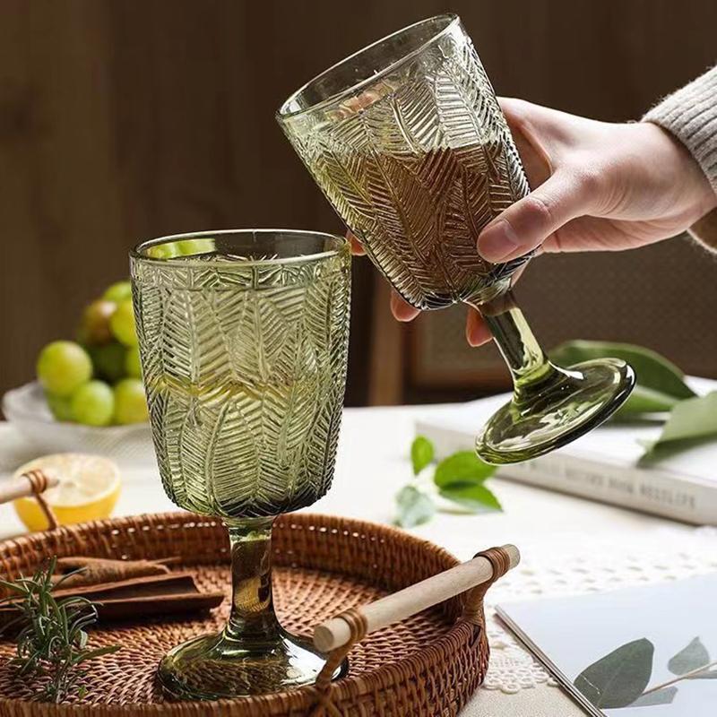 2Pcs Green Cups Glass Goblet Vintage Wine Glasses Whiskey Champagne Cocktail Cup Milk Juice Drinking Cup Party Wedding Glassware