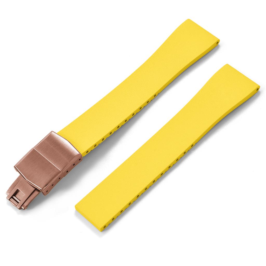 New Fluoro Rubber Watch Band CTS FKM Strap 16 18 19 20 21 22mm Cut to Size Fast Release Adjustable Universal Rose Gold Buckle