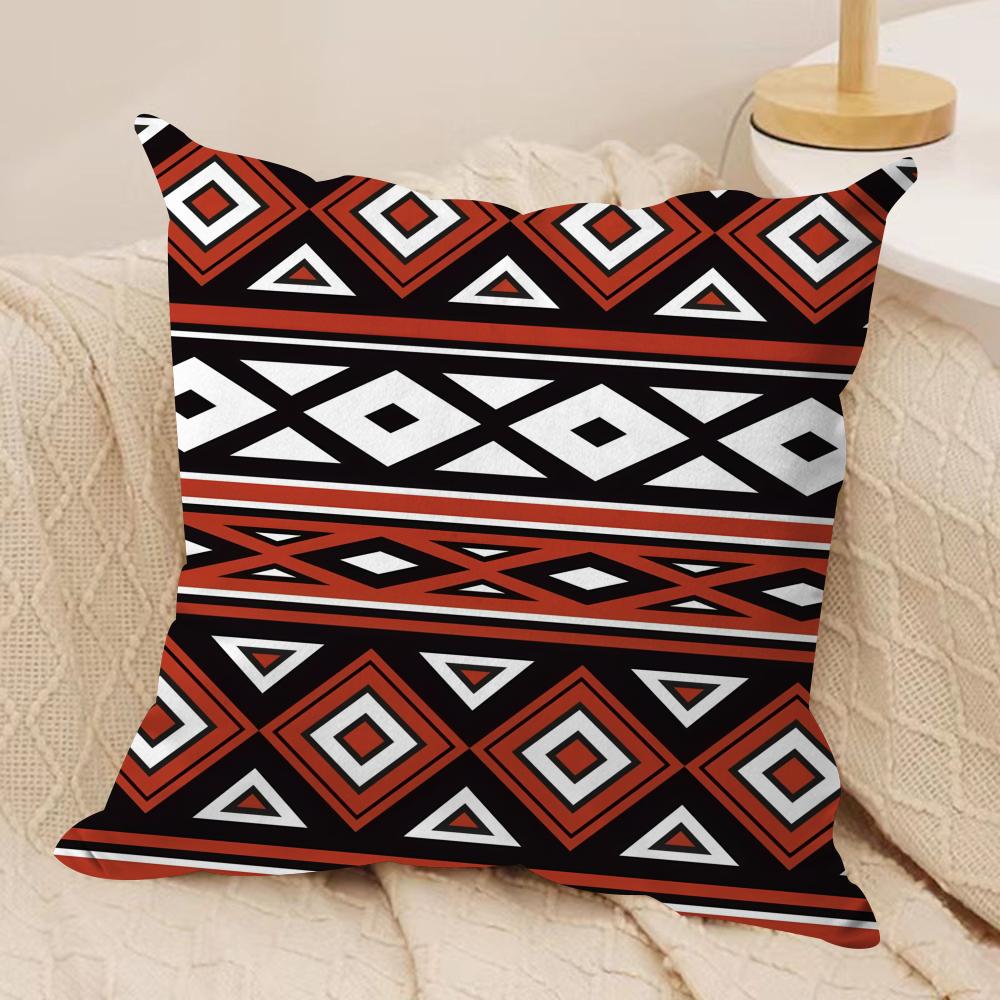 Classic Geometric Patterns Cushion Cover Short Plush Doublesided Print Square Throw Pillow Covers Sofa Home Cushion Decor