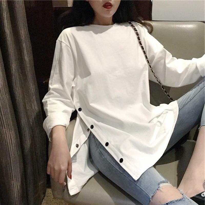 Korean Style Long Sleeve T Shirt With Pearl Embellishments For Autumn Casual Wear