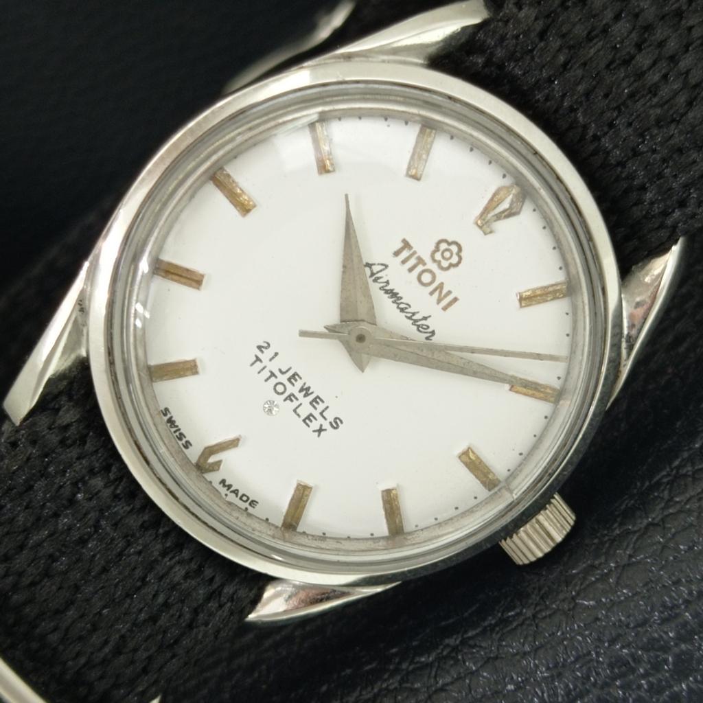 TITONI AIRMASTER TITOFLEX РУЧНОЙ ЗАВОД ВИНТАЖНЫЕ ШВЕЙЦАРСКИЕ МУЖСКИЕ БЕЛЫЕ ЧАСЫ a705110-1