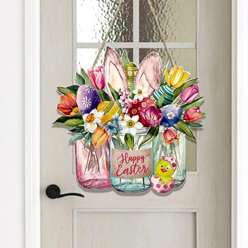 

Пасхальная вешалка для двери - красочный цветочный знак в виде яйца и кролика, наружный/внутренний подвесной декор для весенних вечеринок, праздничного дома бежевый