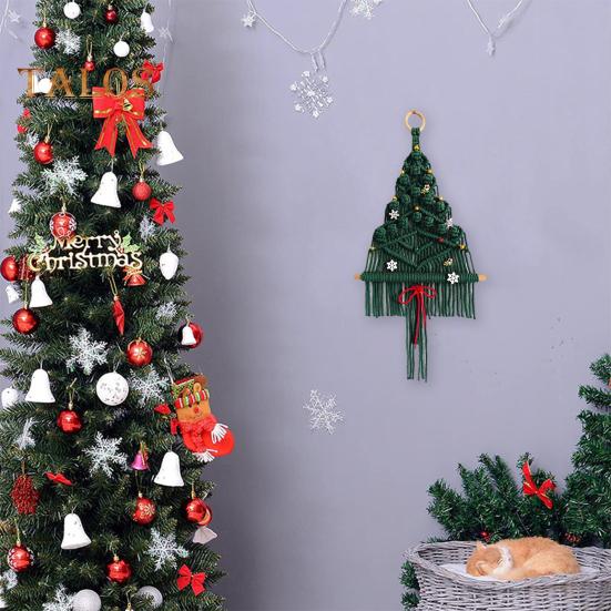 Wall Hanging Tapestry with 17 Accessories Manual Braided Bohemian Style Hollow Out Dorm Home Hotel Wall Decoration Christmas Tree Hanging Pendant