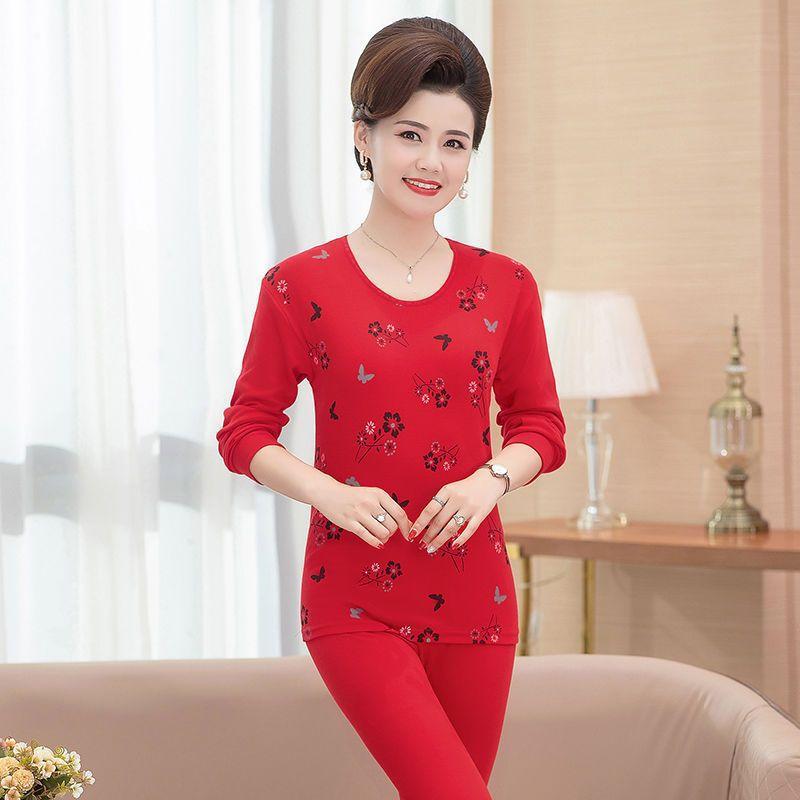 A High-neck, Thin and Large-sized Cotton Sweater Set for Middle-aged and Elderly Women In Thermal Underwear