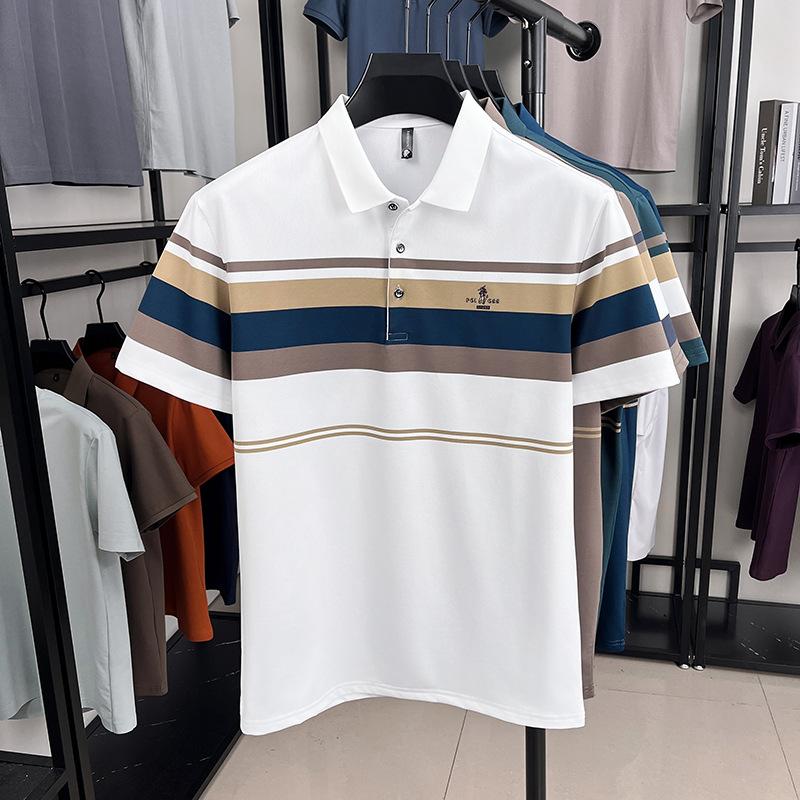 Kurzarm T-Shirt Herren Poloshirt Locker Revers Halbarm Oberteil Eisseide Business Casual Unterhemd