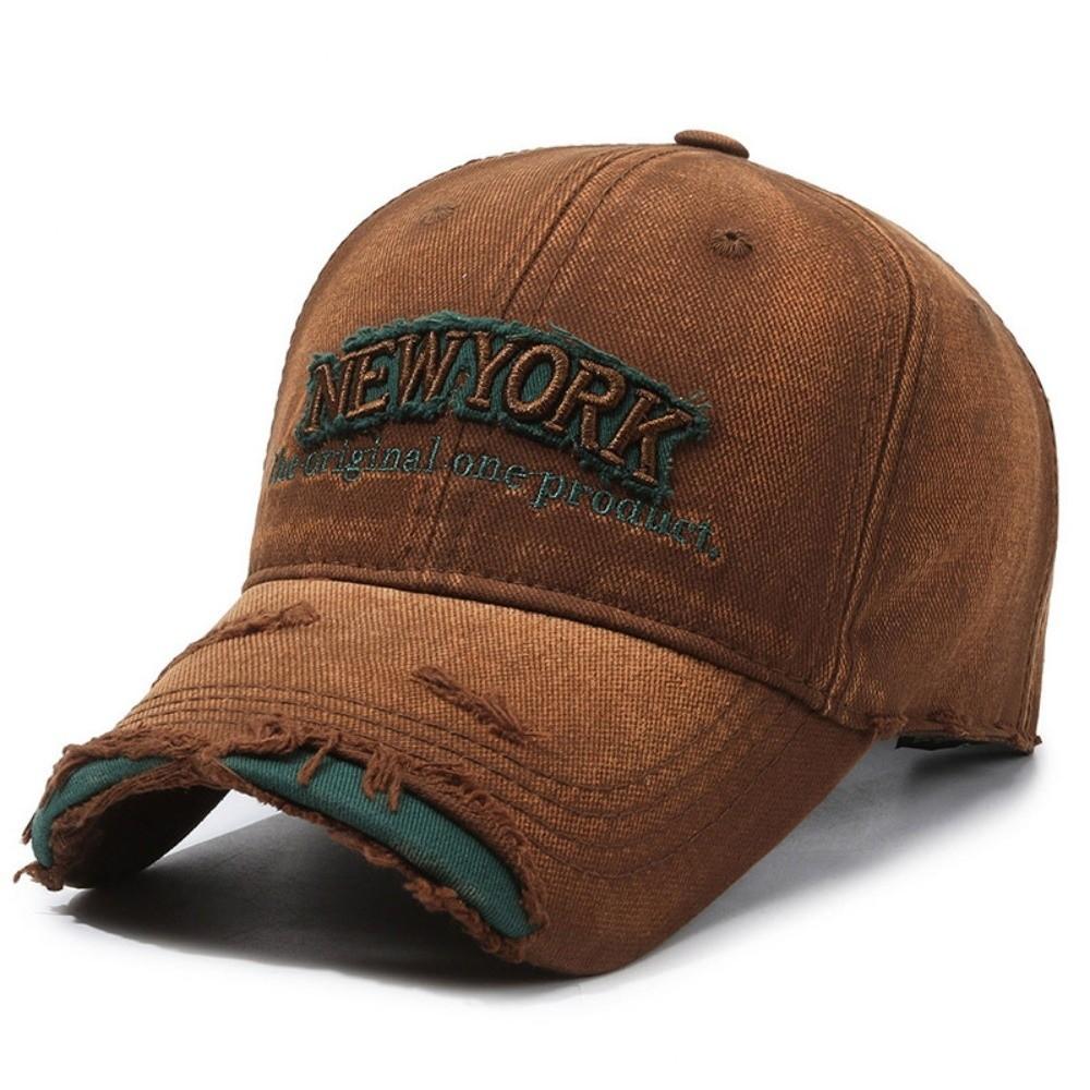 

Letter New York Broken Hole Baseball Cap Washed Cotton Adjustable Sun Protection Duckbill Cap Outdoor Sports Hats