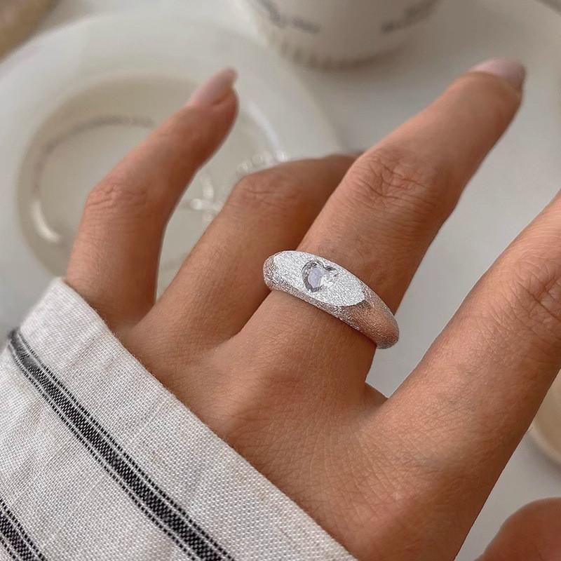 Heart Chic Motif Adjustable Ring For Women Featuring Rhinestones Sparkling