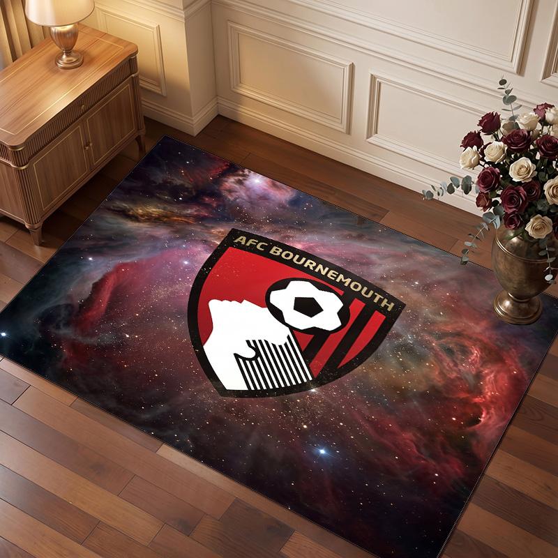 Bournemouth Football Print Crystal Velvet Rug, Comfortable Water Absorbent Non Slip Indoor Floor Carpet