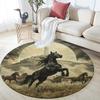 Black Horse Round Area Rug,Carpet Rug for Living Room Bedroom Sofa Playroom Decor,Non-slip Floor Mat