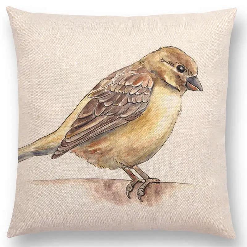 Newest Birds Painting Cushion Cover Robin Titmouse Toucan Fairy Sparrow Firecrest Cardinal Bullfinch