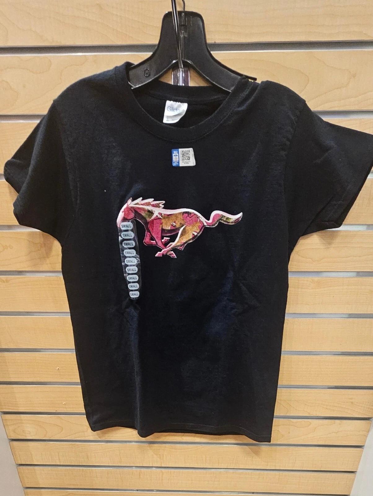 

Ladies style MUSTANG Shirt, pink camo pony on front, size Small 2XL