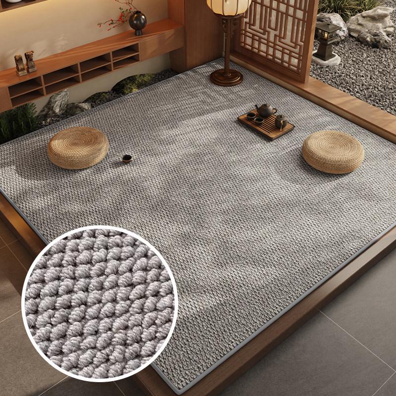 Solid Color Wood-Style Sisal Rug: Durable, Easy-to-Clean, Dirt-Resistant Tatami Floor Cushion for Japanese Tea Table.