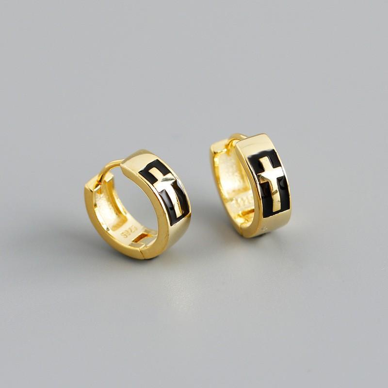 Sterling Geometric Circle Stud Earrings Women Gold White Drip Paint Finish Fashion Jewelry 925 Sterling Silver