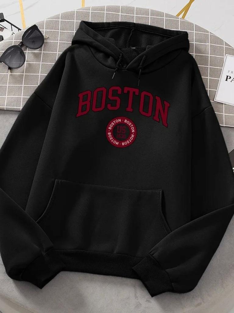 Women's Hooded Sweatshirt with Letter Printed Street Pullover, Casual, Comfortable, Charming Autumn and Winter Styles