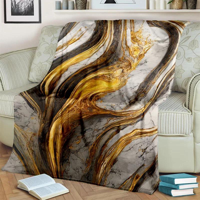 3D Lüks Renk Mavi Yeşil Altın Mermer Desen Battaniye, Ev Yatak Odası Yatak Kanepe Seyahat Kapak Battaniye Çocuk için Yumuşak Atmak Battaniye