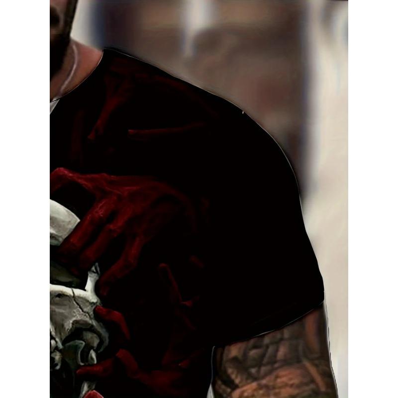 Men's Halloween 3D Skull Hand Print T-Shirt - All-over Print Casual Short-Sleeve Top