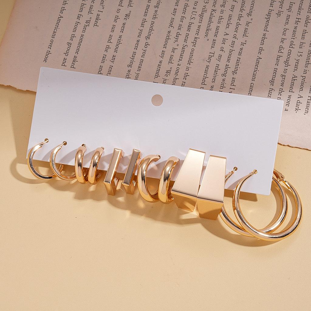 Twelve-piece Smooth Geometric C-shaped Round Silver Needle Earrings