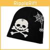 Fashion Hat Knitted With Skull And Spider Web Embroidered Design For Halloween