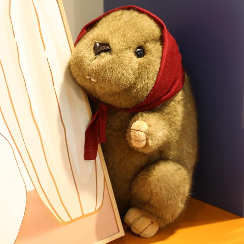 Groundhog Stuffed Plush Toys Plush Filled Animal Adorable Red Scarf Groundhog Sleeping Companion Dolls Gifts
