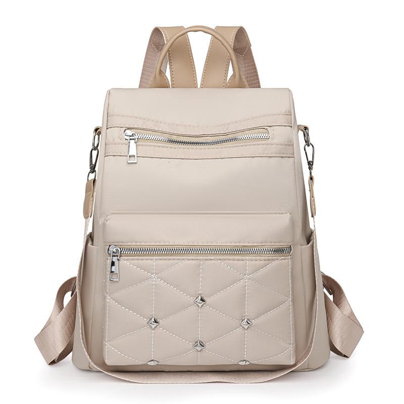 

Женский многофункциональный рюкзак Легкий водоотталкивающий Инкрустированный бриллиантами Большая вместимость Сумка через плечо бежевый