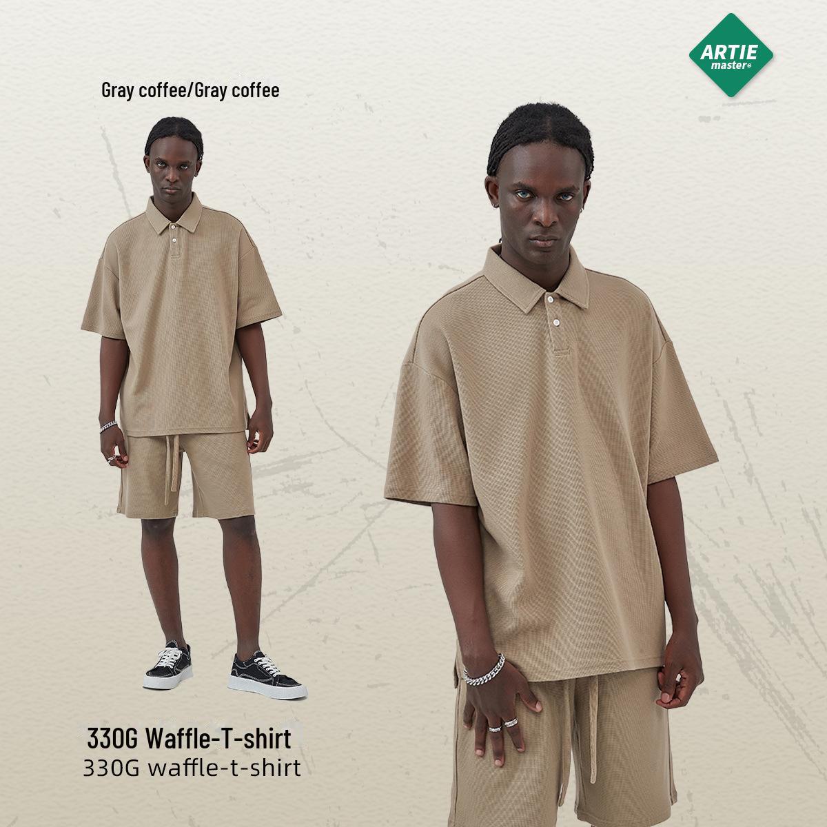 

ARTIE Мужская футболка свободного покроя с коротким рукавом, весна/лето 2024 г., плотностью 330 г, с ромбовидным узором и вафельными лацканами