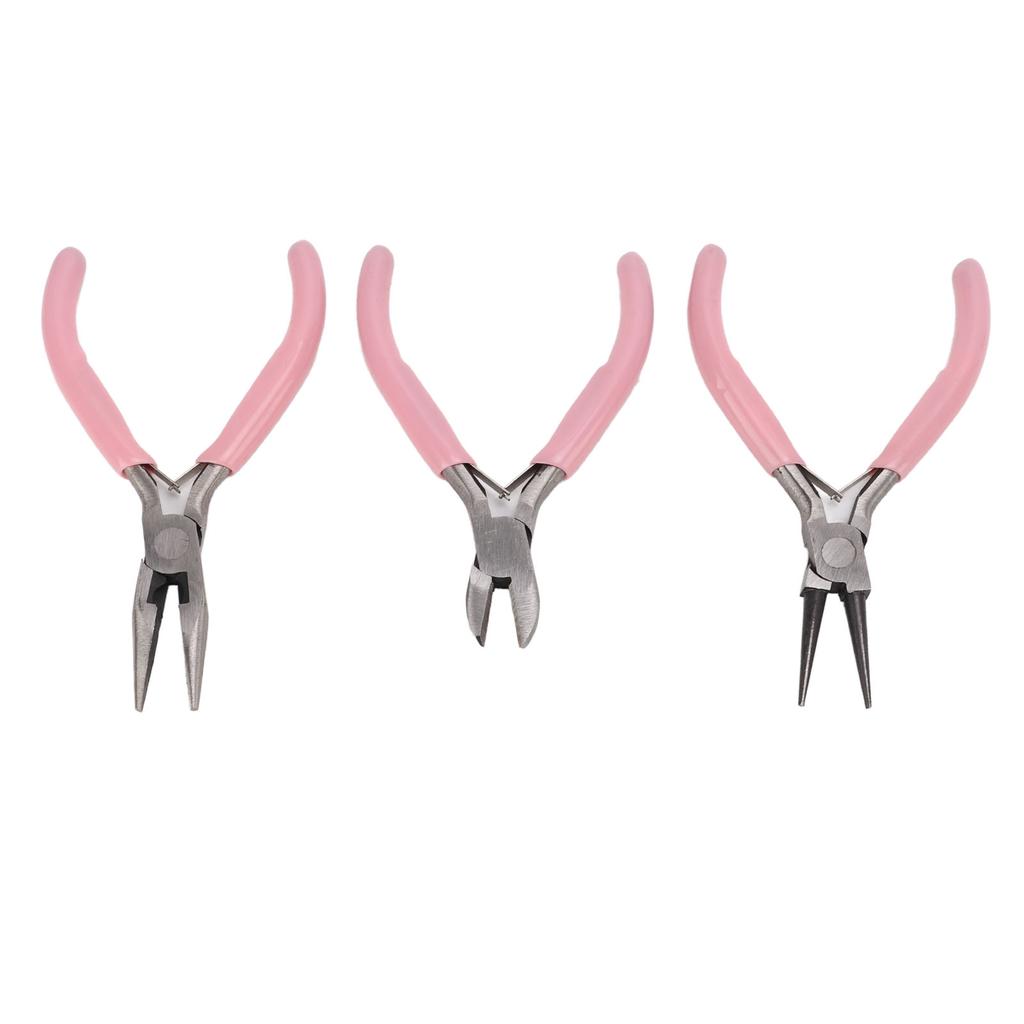 3Pcs Pink Jewelry Pliers Round Needle Diagonal Nose Carbon Steel Sturdy Durable Pliers Set for Crafts DIY