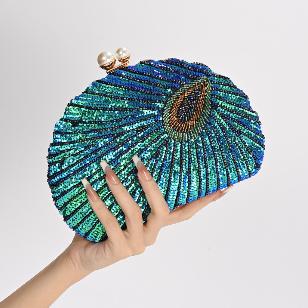 Shell Shape Women's Clutch Bag Sequin Purses and Handbags Luxury Designer Retro Embroidery Evening Bag Female Party Handbag