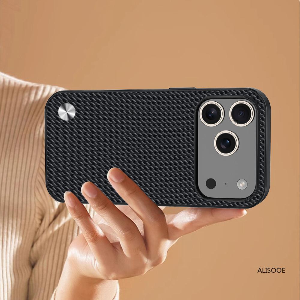 Leather Funda for iPhone 17 Pro Max 15 16 17Pro Case Luxury Fiber Texture PU-Leather Protection Capa for iPhone 17 Cover