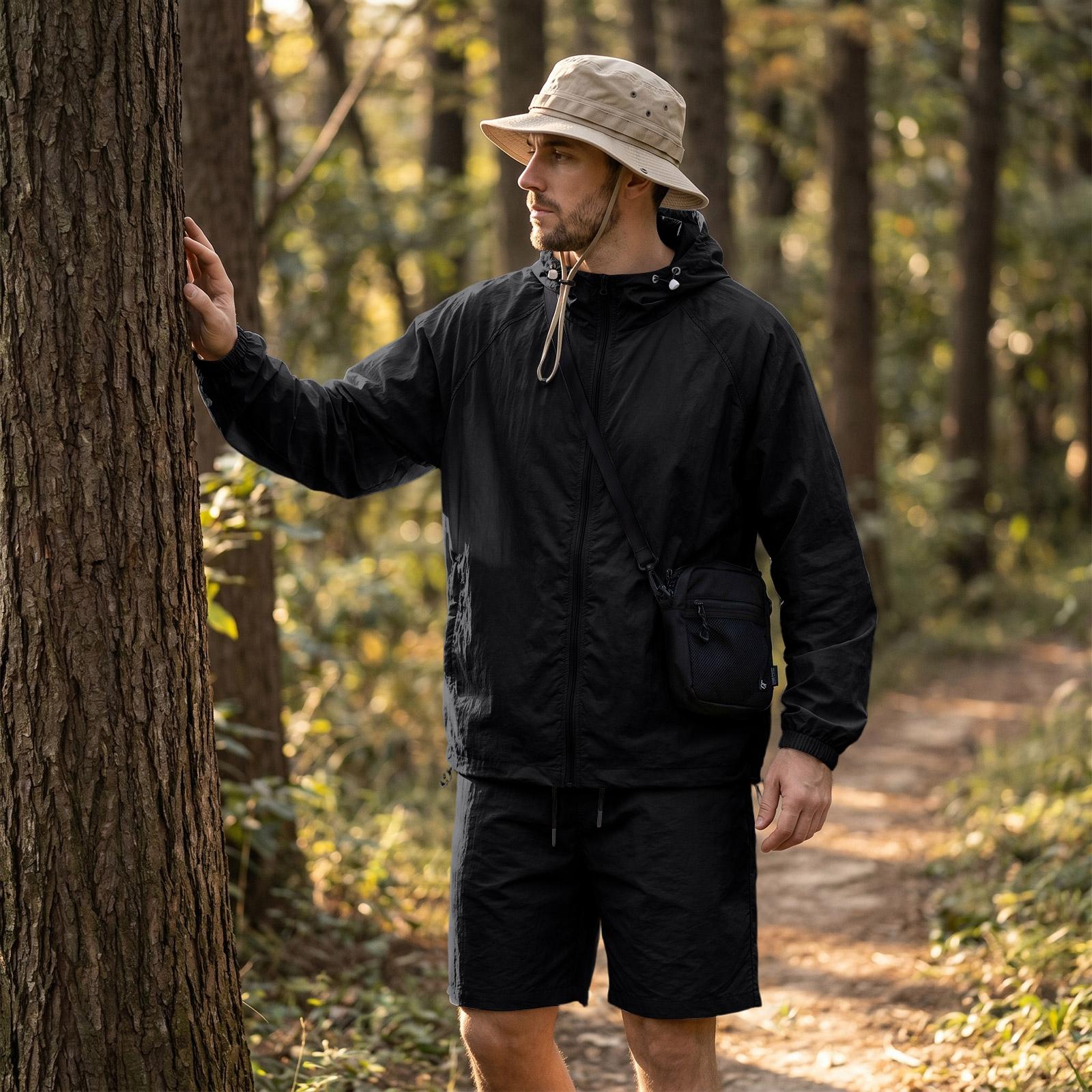 Men s Quick Dry Hooded Sun Shirt and Shorts Set Lightweight Athletic Two Piece Sportswear XXL