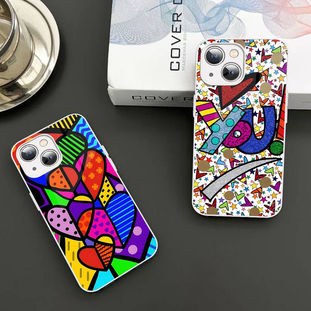 Art R-Romero Britto For IPhone 14 13 12 Mini 11 Pro XS Max X XR 14 Plus Tempered Glass Cover