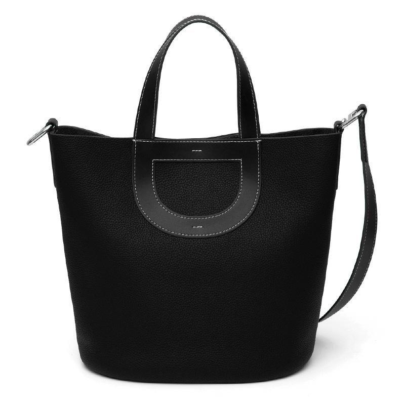 

Первый слой коровьей кожи корзина для овощей женская сумка большой емкости модная сумка через плечо портативная сумка-ведро large (length 23x thickness 16x height 24cm) чёрный