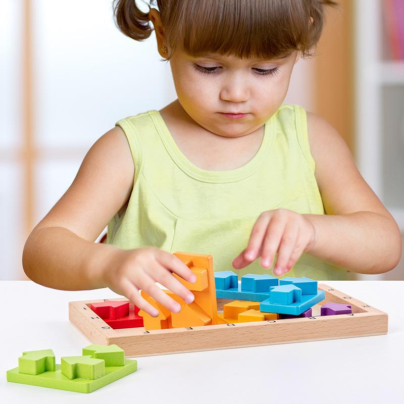 Children's Wooden Smart Building Block Puzzle Tetris Puzzle Logical Thinking Exercise Educational Toy