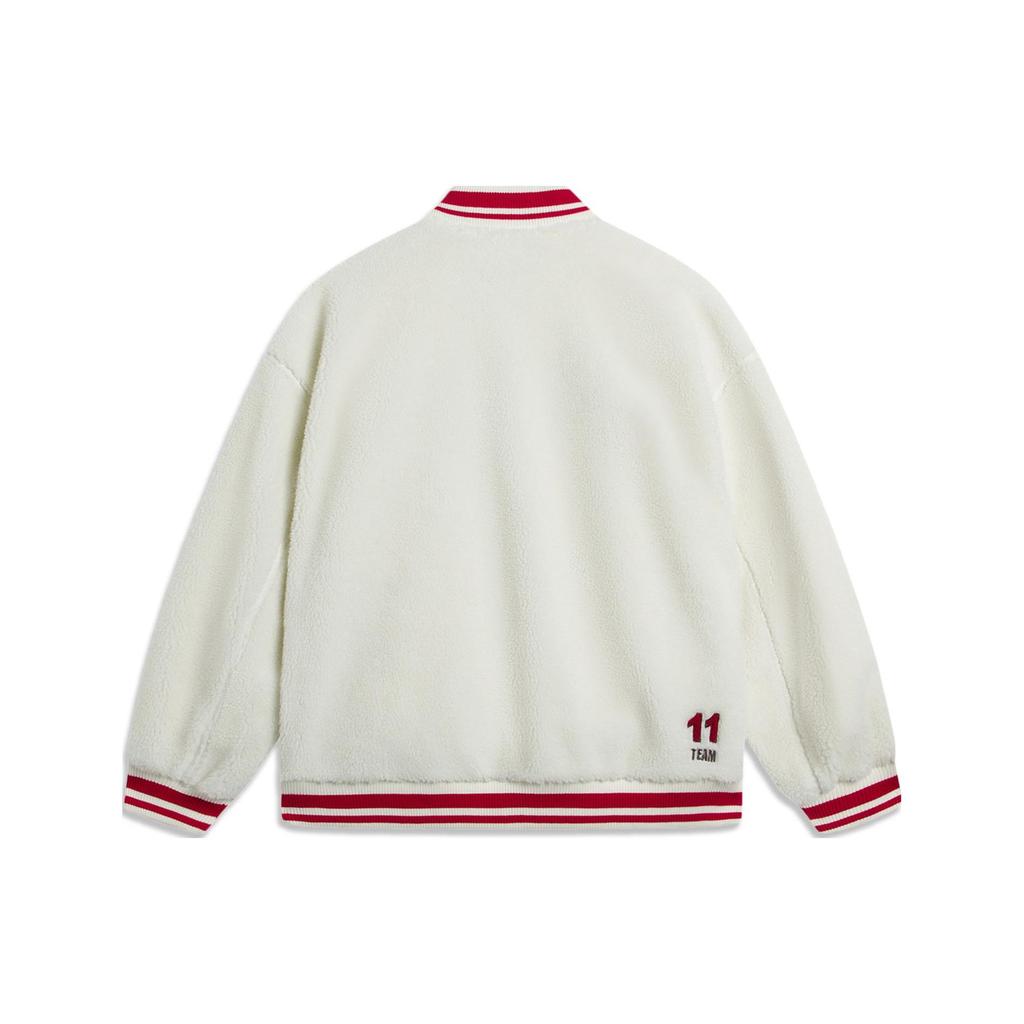 Li-Ning Contrast Trim Stripe Letter Logo Fleece-Lined Jacket Unisex Jacket Cream AFDSD31-1