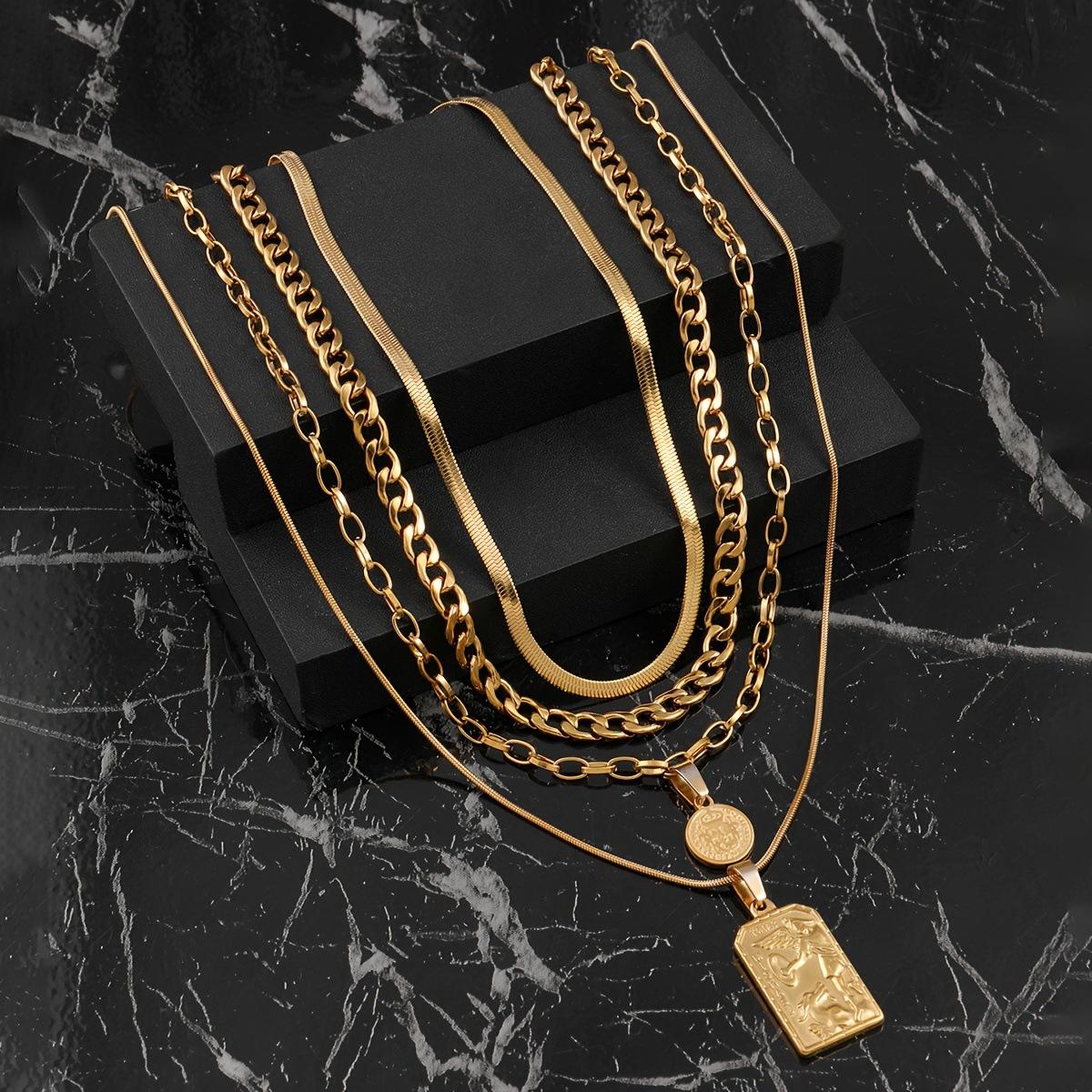 

Ювелирные изделия из нержавеющей стали Модный круглый кулон Многослойный набор ожерелий из титановой стали Высококлассная цепочка «змеинка» Оптовая фабрика gold Four-piece set