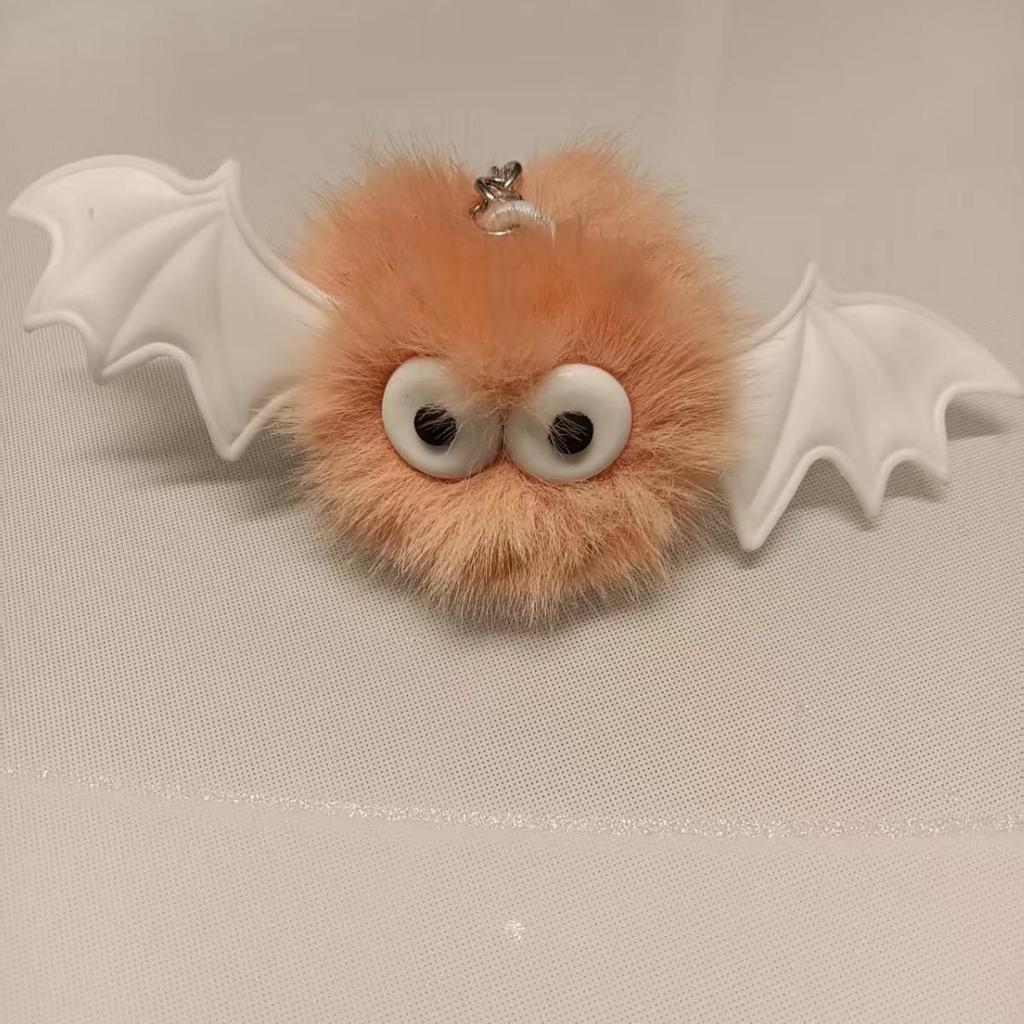 Halloween Bat Pompon Keychain: Cute Plush Bag Charm 