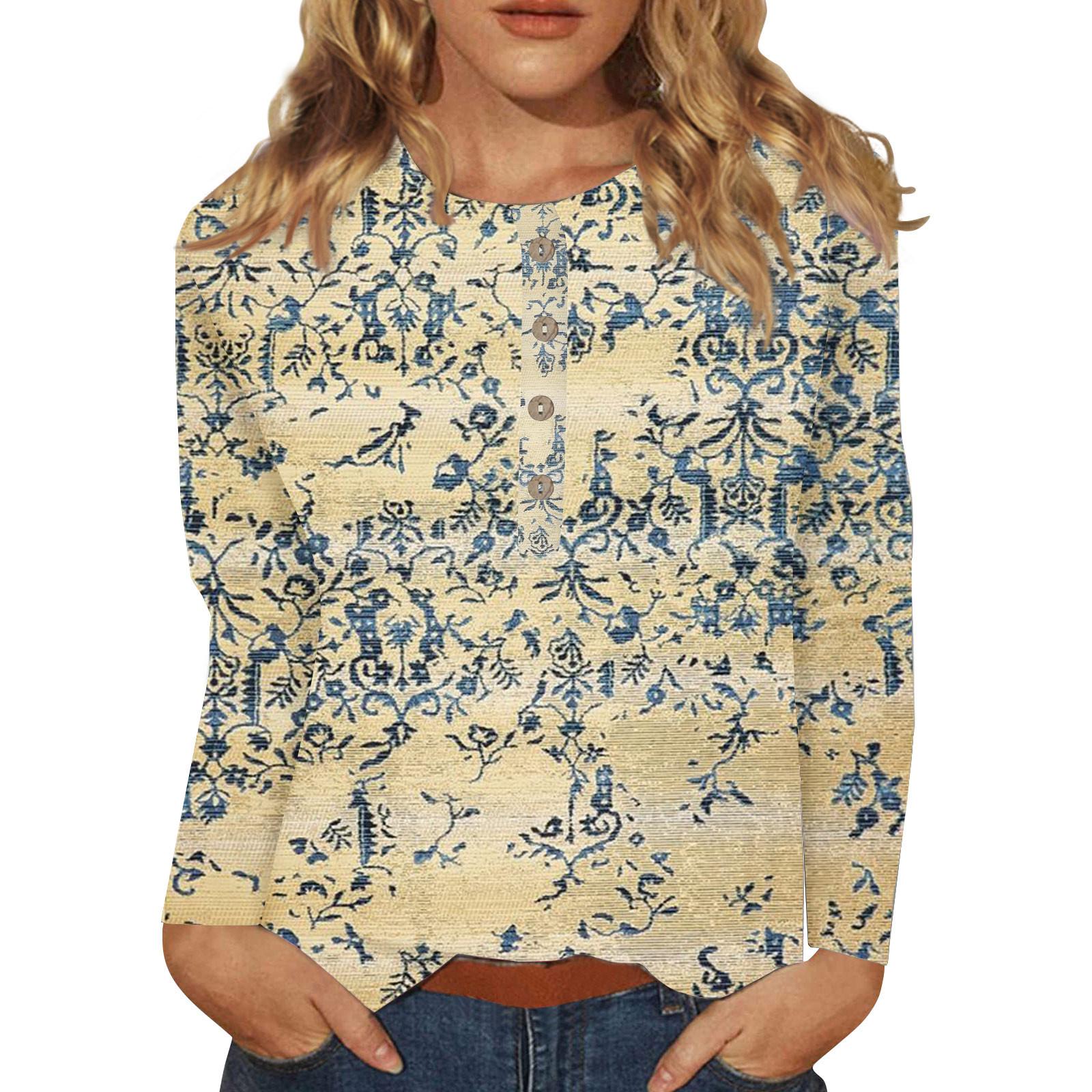 

Женские топы с воротником на пуговицах Женские блузки Женские повседневные топы с длинным рукавом и V-образным вырезом Модные рубашки с принтом Топы Футболки Пуловеры Топы XL жёлтый