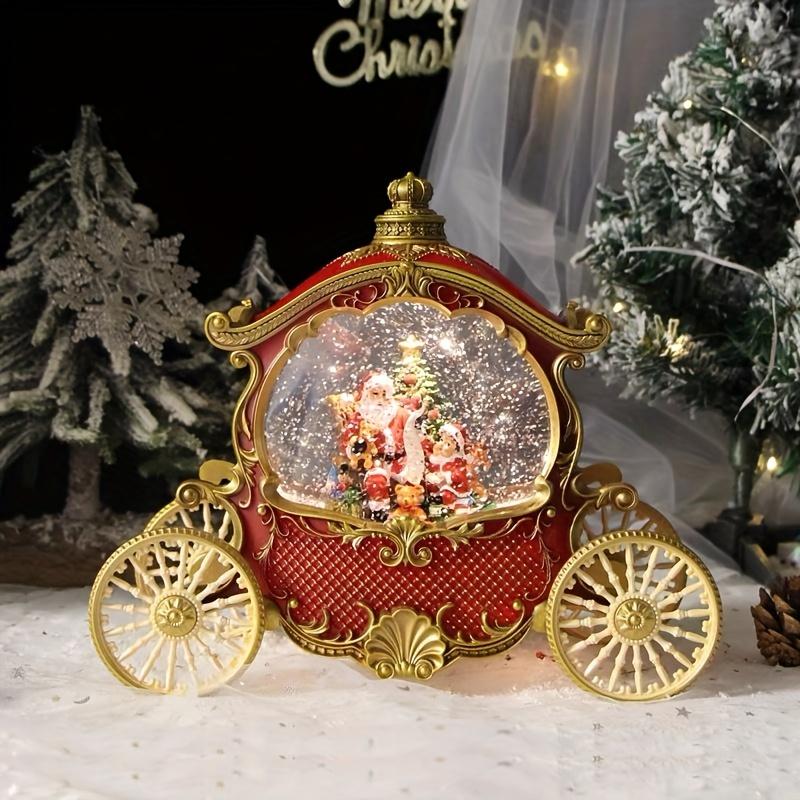 1pc Vintage Christmas Carousel Music Box with Snow Globe, Resin and Acrylic, Festive Holiday Decoration, Battery Operated 3 AA Not Included