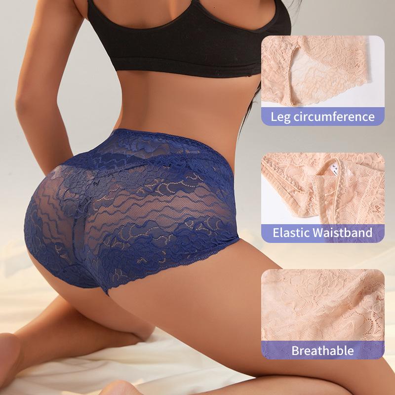 3 Pezzi Lingerie Sexy da Donna Vita Alta Slip in Pizzo Rete Trasparente Boyshorts Slip da Donna