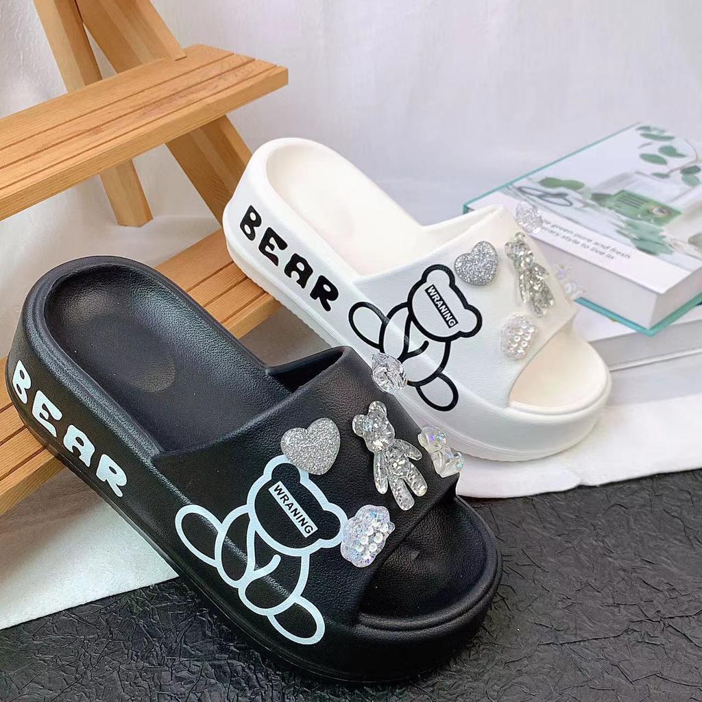 New thick-bottomed side bear transparent bear slippers women's spring and summer slippers fashion one-word slippers