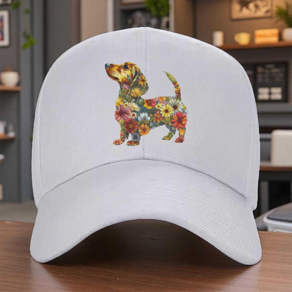 Floral Dachshund Dog Graphic Baseball Cap Unisex Cotton Adjustable Casual Trucker Hat