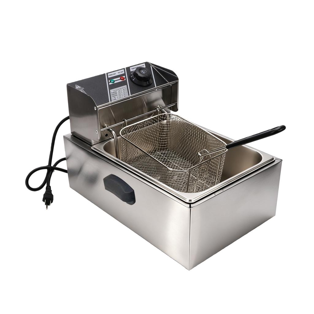 1700W Electric Deep Fryer 6L Single Pot with Removable Oil Basket Stainless Steel Fryer Adjustable Thermostat