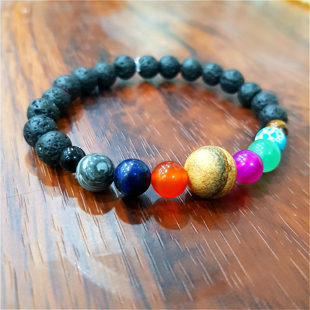 Top-Selling Galaxy Solar System Bracelet: Natural Stone Beads, 8 Planets, Guardian Star, Seven Chakra Bangle