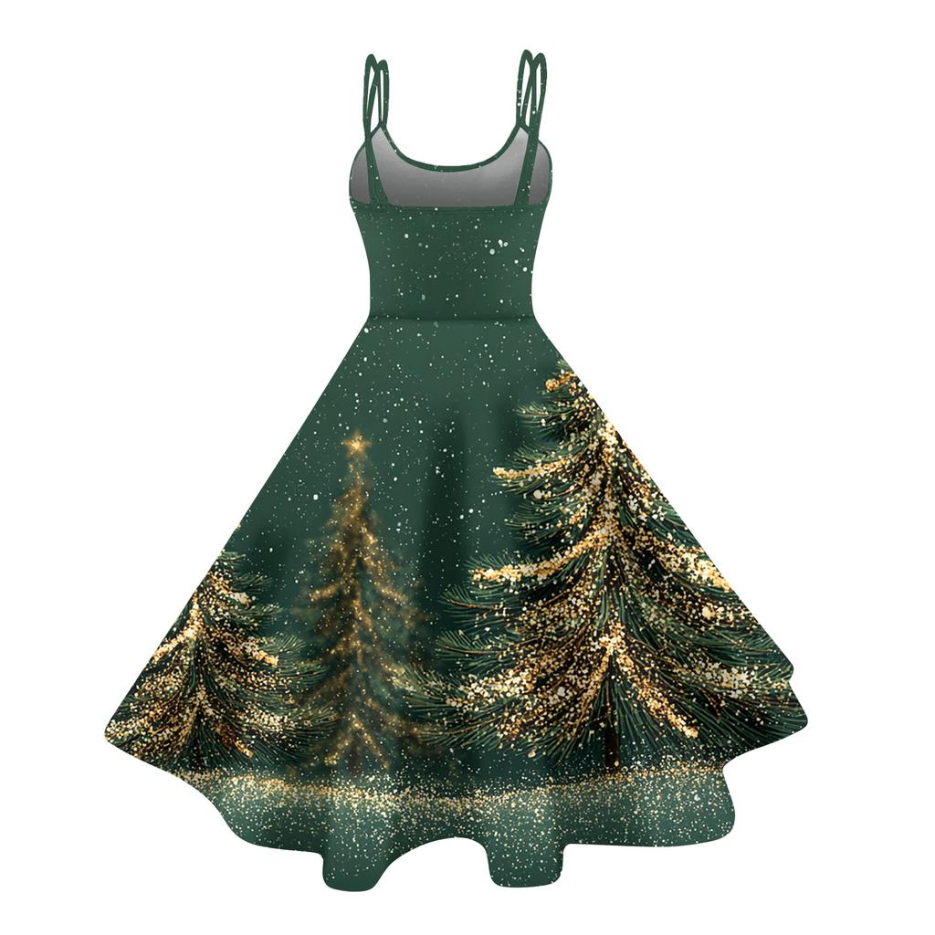 Children's Fashion Casual Christmas Print Sexy Off-the-shoulder Punk Retro Dress