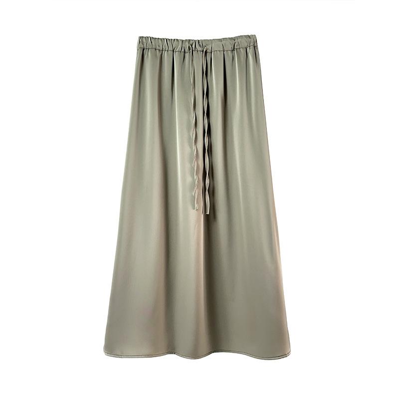 

Юбка прямая из атласа, весна 2025, новая шелковистая эластичная талия, литературная и тонкая универсальная юбка А-образного силуэта average size