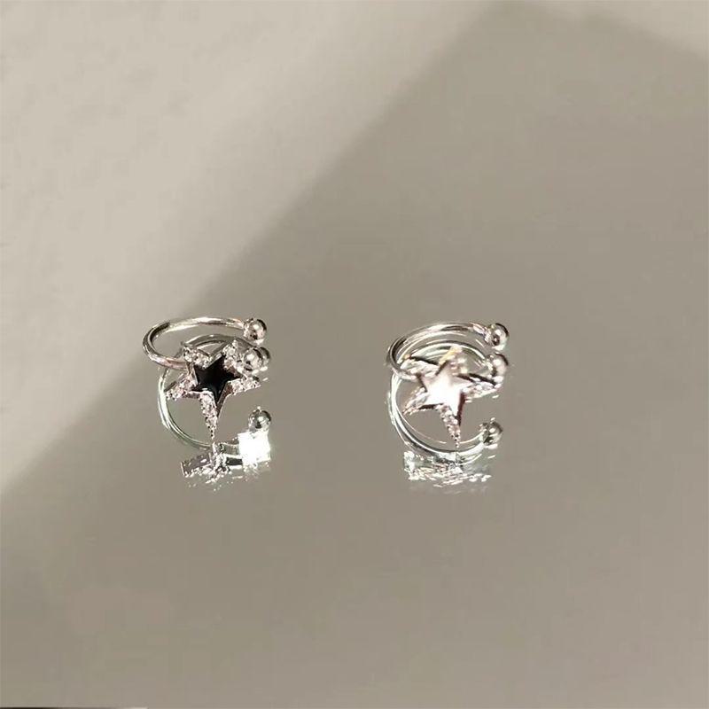 Elegant Diamond Star Ear Cuffs - Black & White Five-Point Design for Women